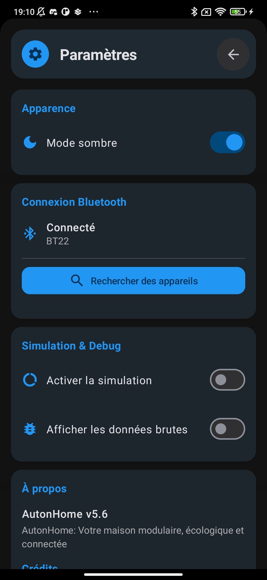 Paramètres de l'application