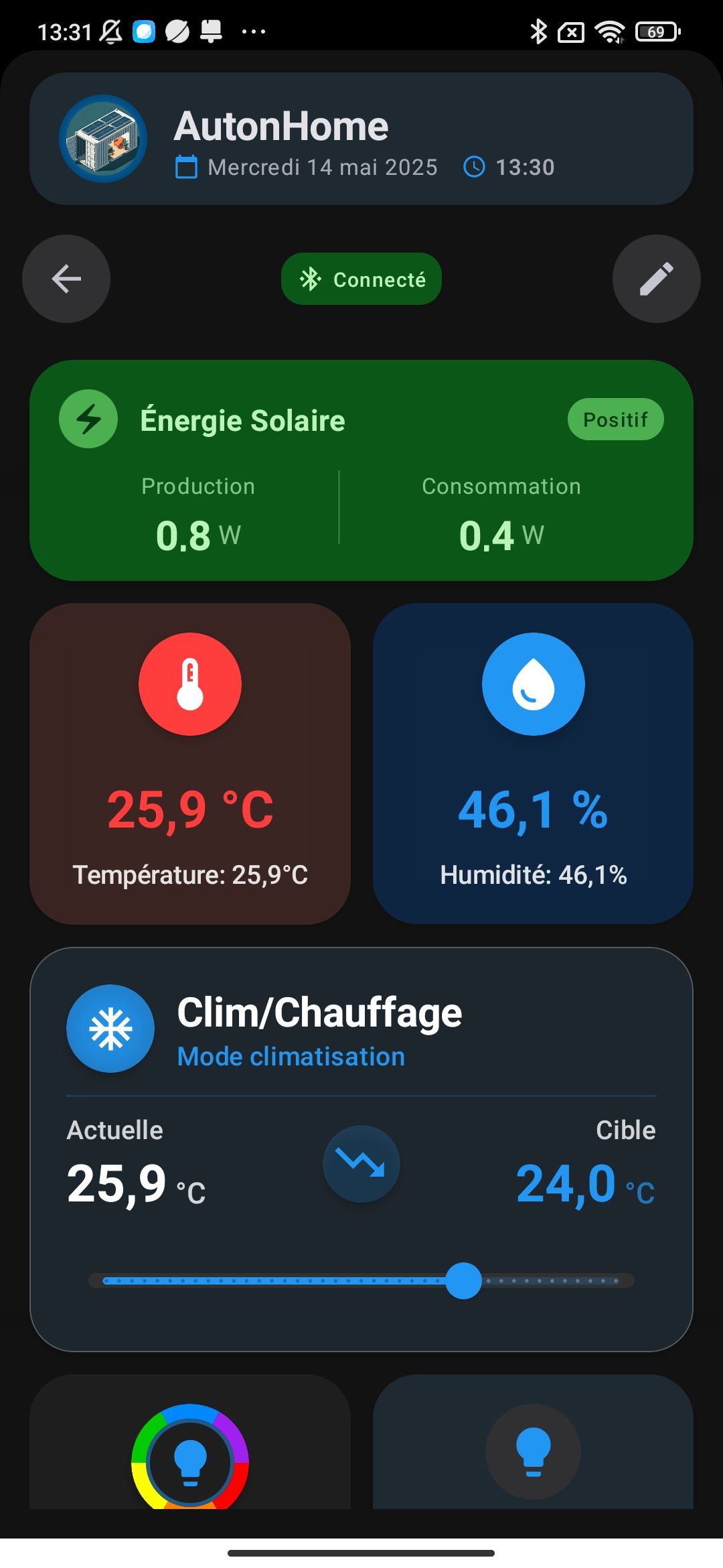 Interface de contrôle de l'application AutonHOME